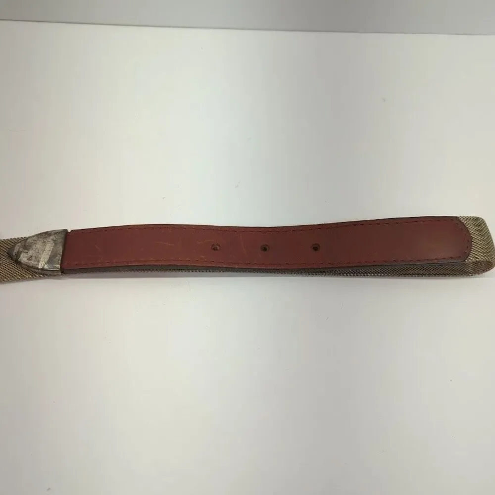 Vintage Women's Leather Metal Mesh Silver Buckle 9765‎ Size Small
